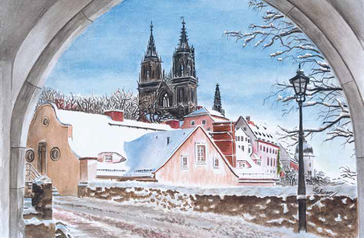 Aquarellkalender 2022 - Die Albrechtsburg Meißen im Blick- Januar - Atelier Schwarz Malerei