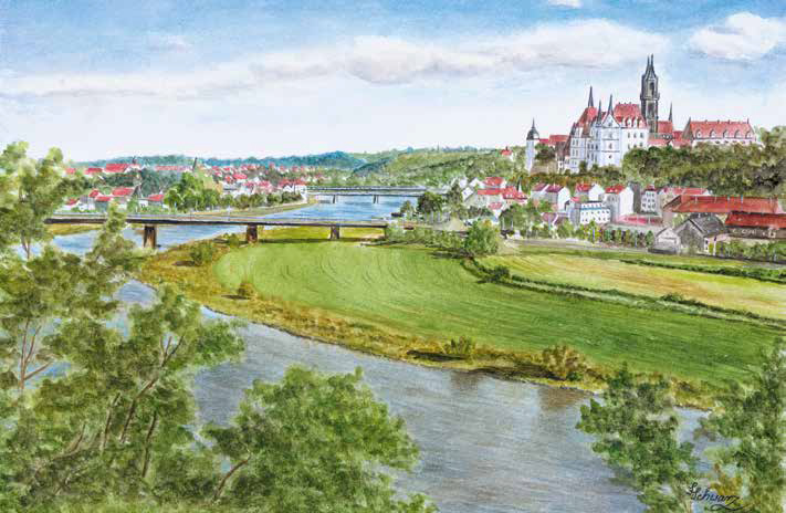 Aquarellkalender 2022 - Die Albrechtsburg Meißen im Blick - Atelier Schwarz Malerei_Juli